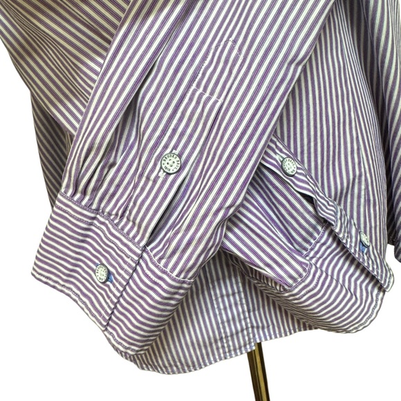 {Brooks Brothers} Long Sleeve Cotton Purple Stripe Button Down Shirt Top Blouse - Picture 5 of 7
